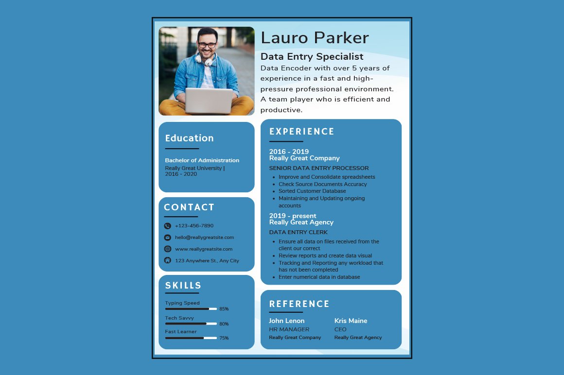 Blue Data Entry Specialist Resume