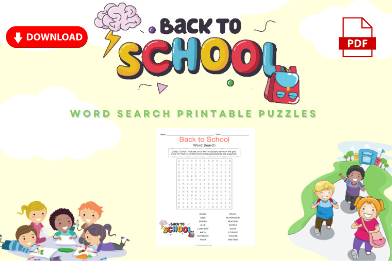 Back to School Word Search Printable Puzzles