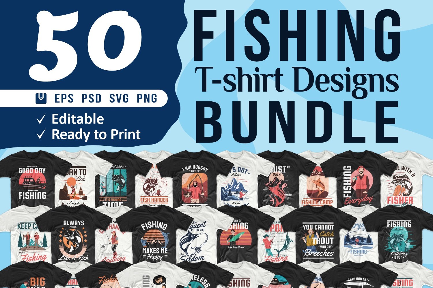 Fishing T-Shirt Designs Bundle Vector