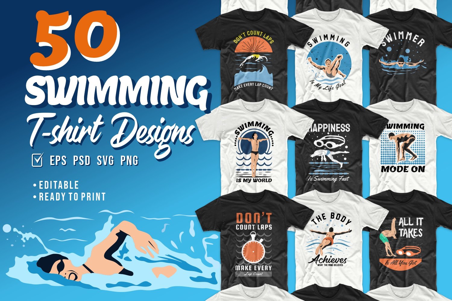 Swimming Vector T-shirt Designs Bundle