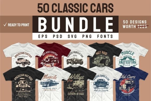 Vintage Car Tshirt Design Bundle Vector