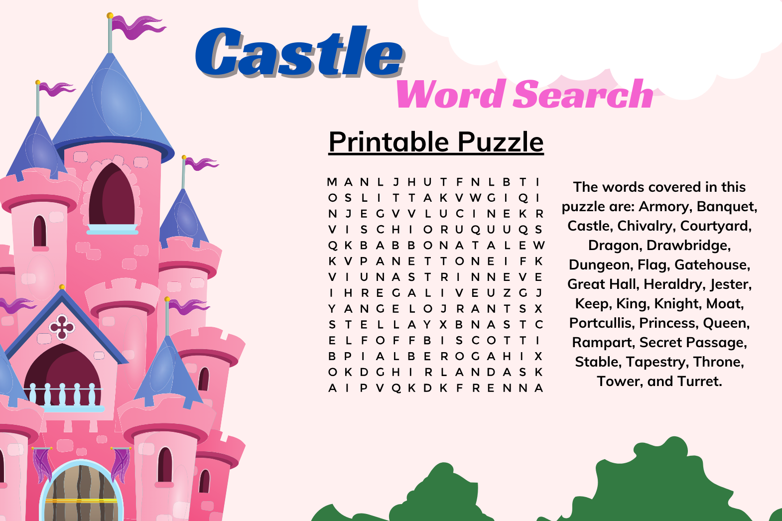 Castle Word Search Printable Puzzles