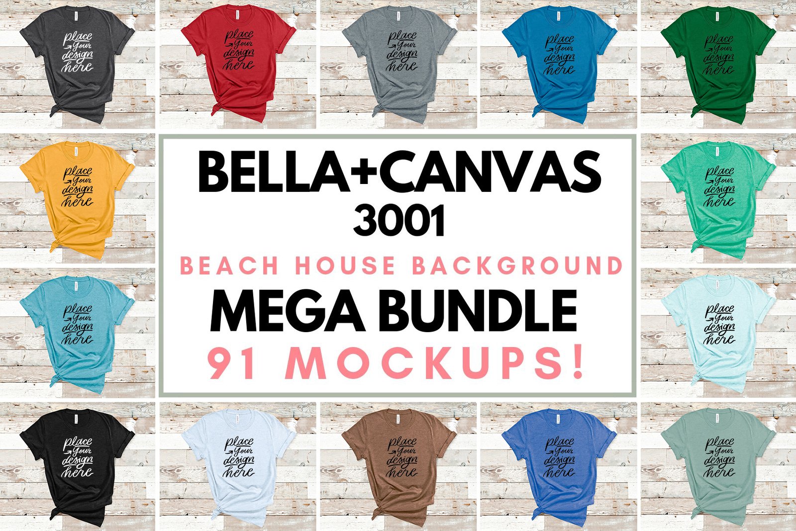 Bella Canvas 3001 Mockup On Wood